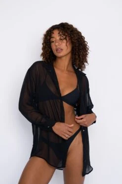 Phoenix Button Down Chiffon - Black -SunKissed Swim Store SKATIE Blackrestock 51